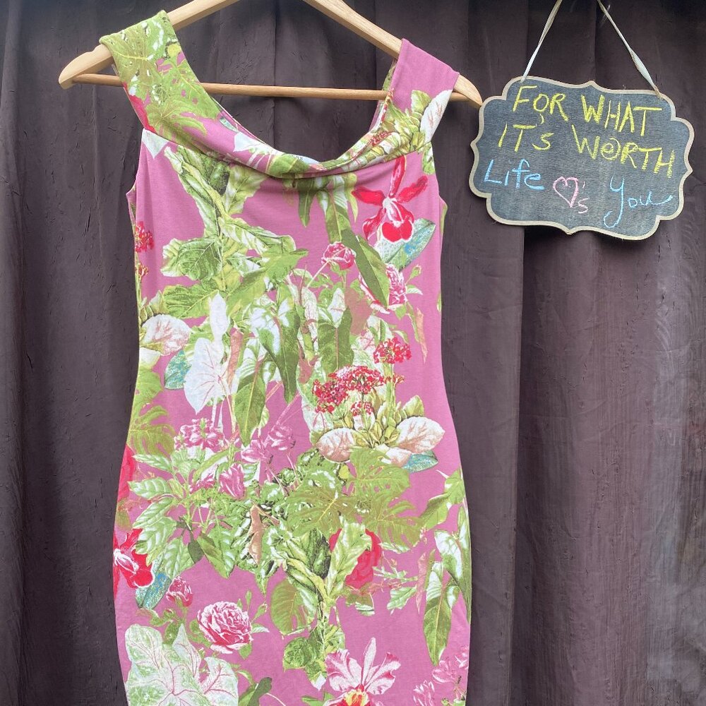 Guess Navine Floral Scoop Neck Bodycon Midi Dress - Size Small
